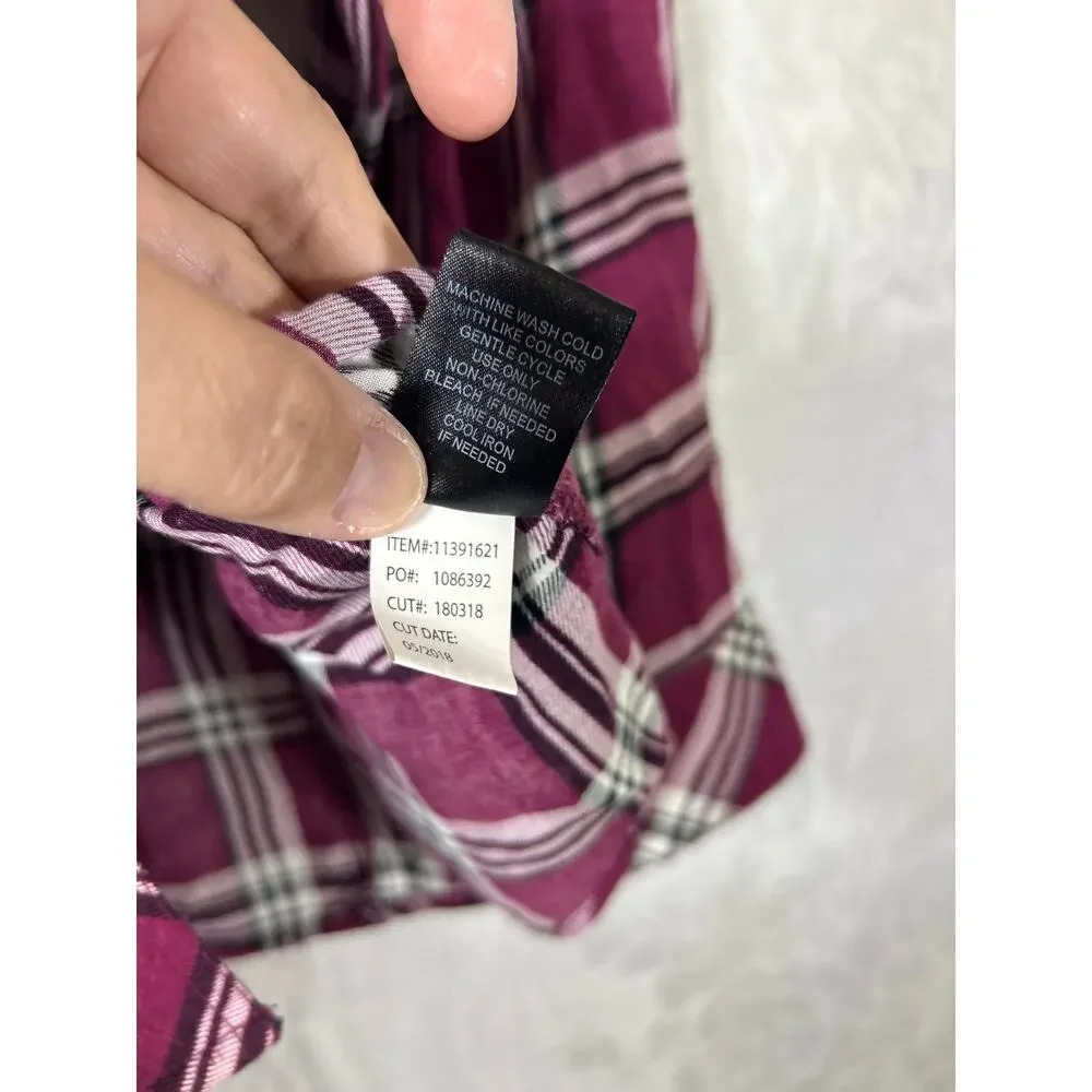Torrid Button Up 1 1X Burgundy Plaid Lightweight - Picture 7 of 10